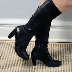 Vintage Biviel Soft Leather High Heeled Boots EU 38.5 Black (US 7.5)